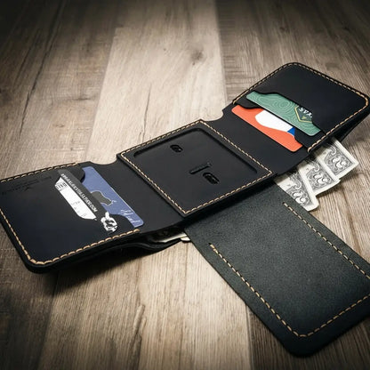 Bull Sheath Leather Badge Trifold Wallet