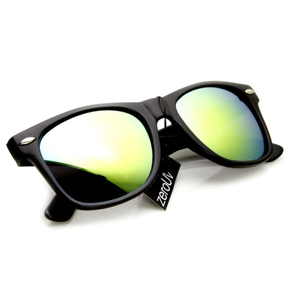 zeroUV Retro Matte Black Horned Rim Flash Colored Lens Sunglasses 58mm 8025
