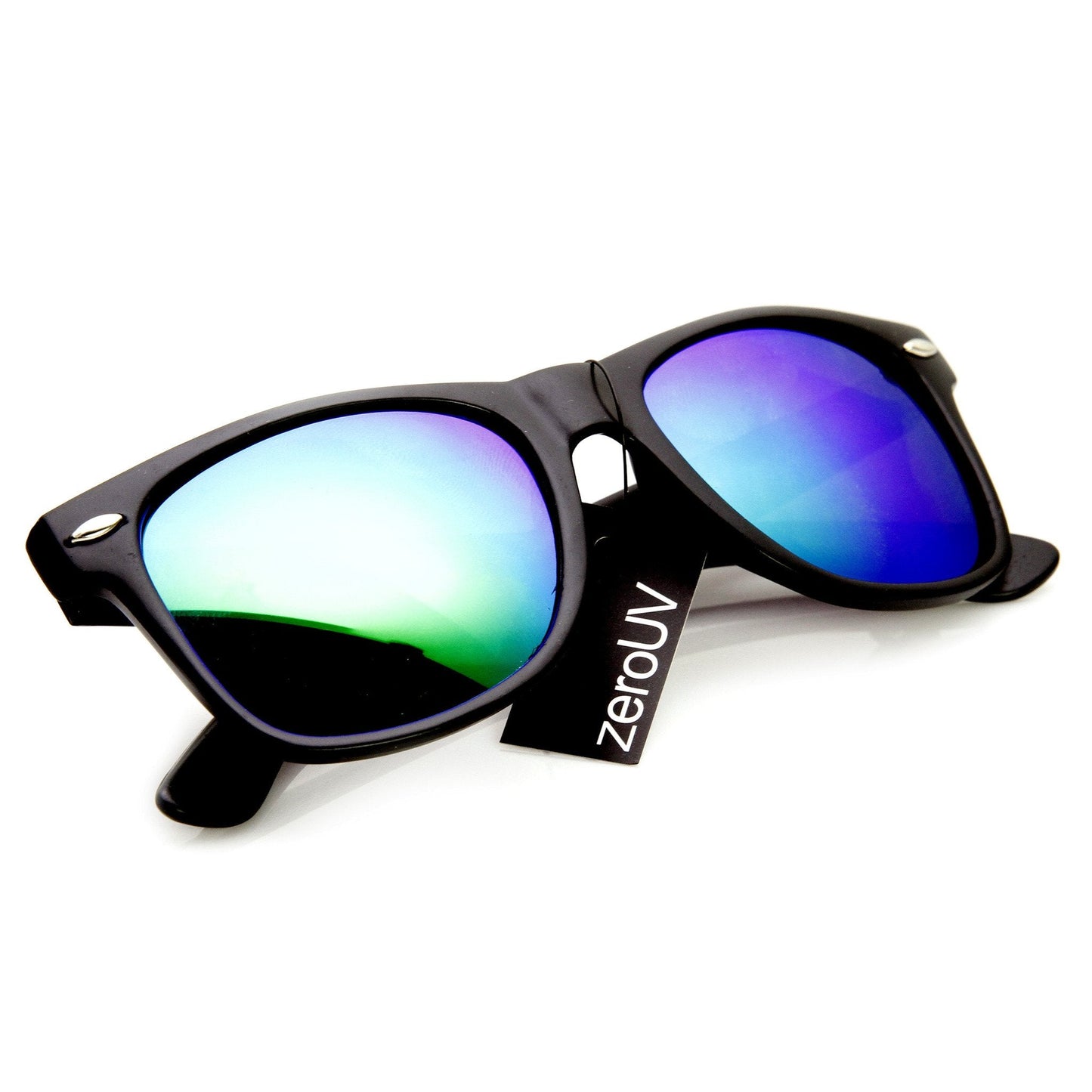 zeroUV Retro Matte Black Horned Rim Flash Colored Lens Sunglasses 58mm 8025