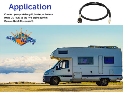 Flame King RV, Van, Trailer, Dual Quick Connect Hose, LP Gas Only, 48 inch, 1/4 inch