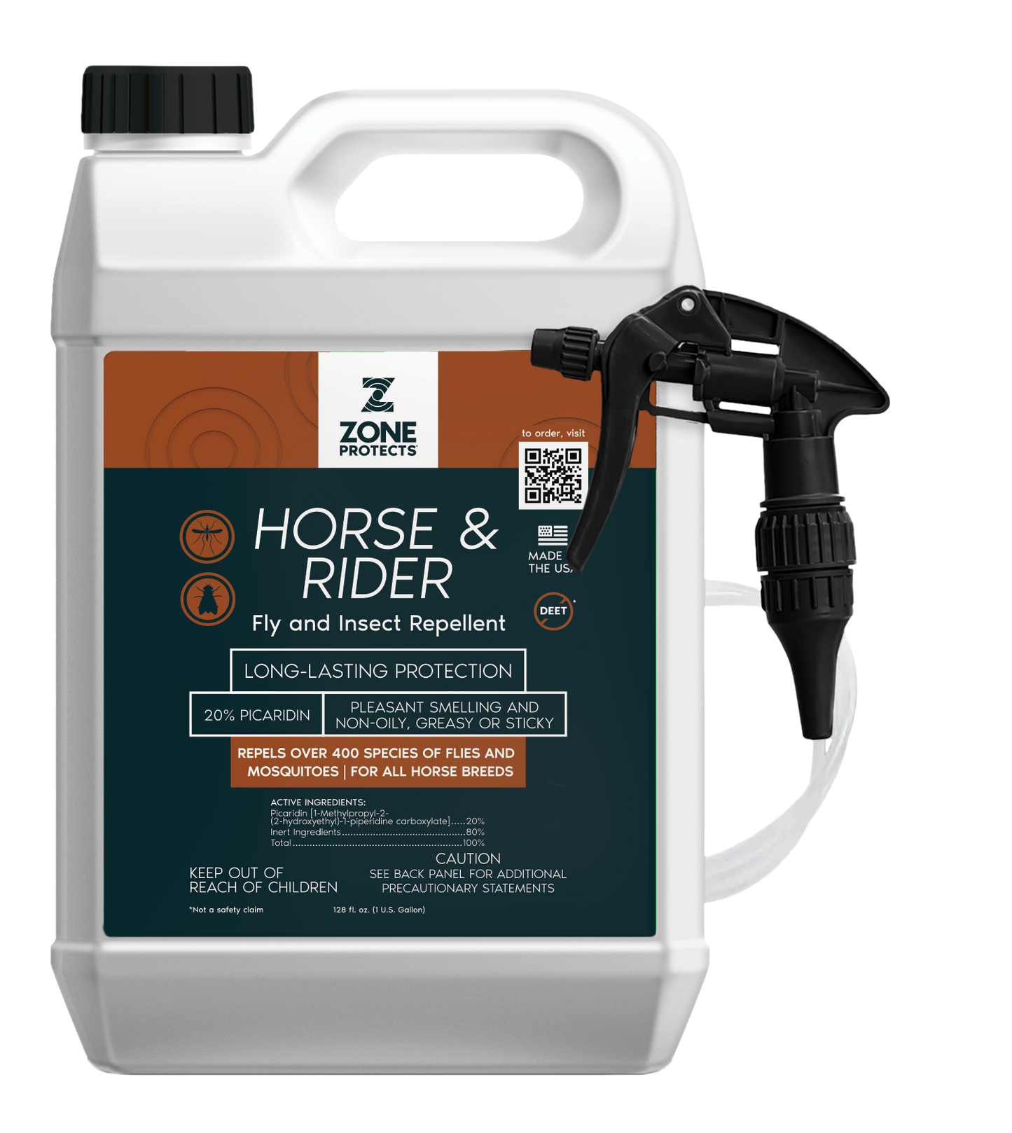 Zone Protects Horse & Rider Fly & Insect Repellent Spray, Gallon w/ Battery-Operated Wand