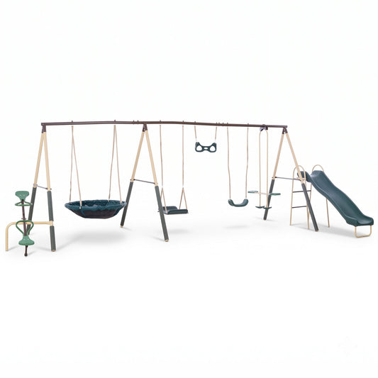XDP Recreation Deerfield Playground Swing Set, Super Disc, Slide, Glider & Swing