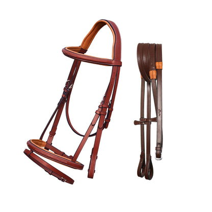 Bridles & Reins ExionPro Twin Designer Fancy Stitched English Snaffle Bridle with Reins