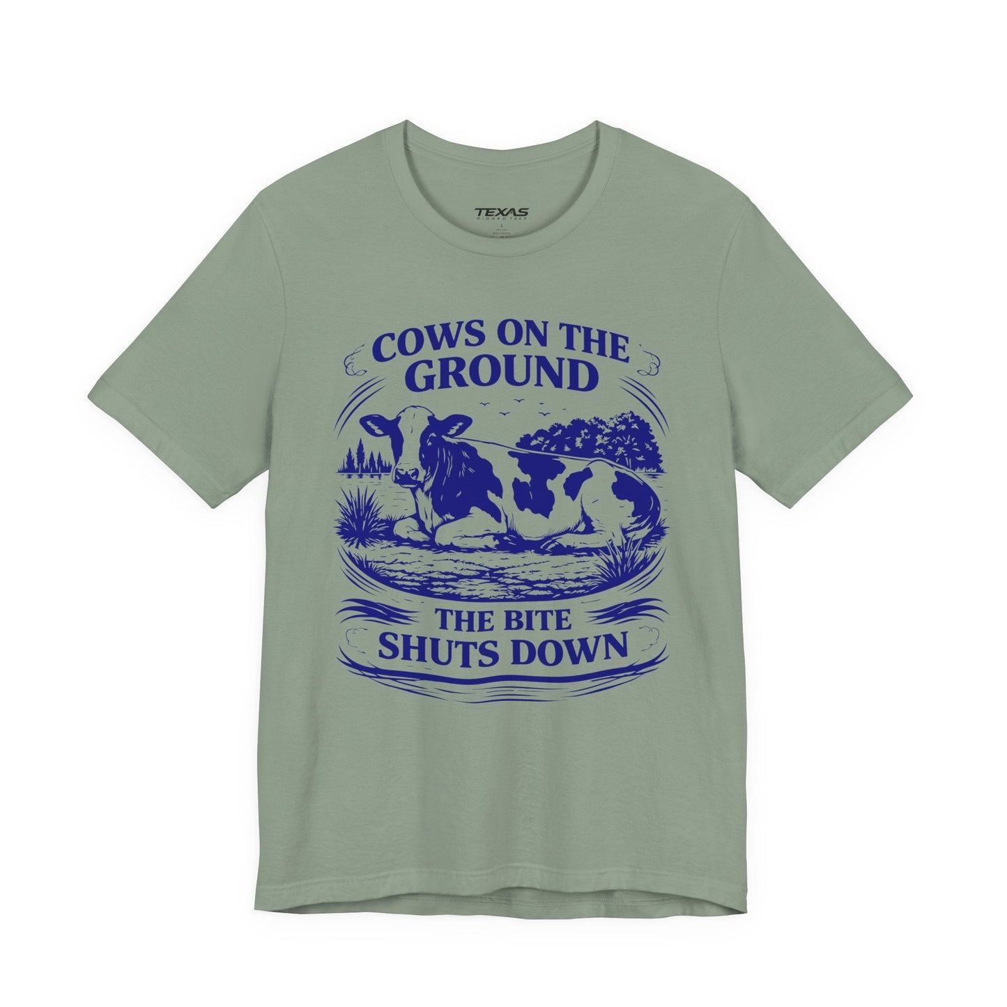 Texas Rigged Tees Cows on the ground, the bite shuts down — Unisex Cotton Tee