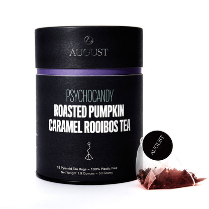 August Uncommon Tea Psychocandy - Roasted Pumpkin Caramel Rooibos Tea (Caffeine Free) (15 Tea Bags)