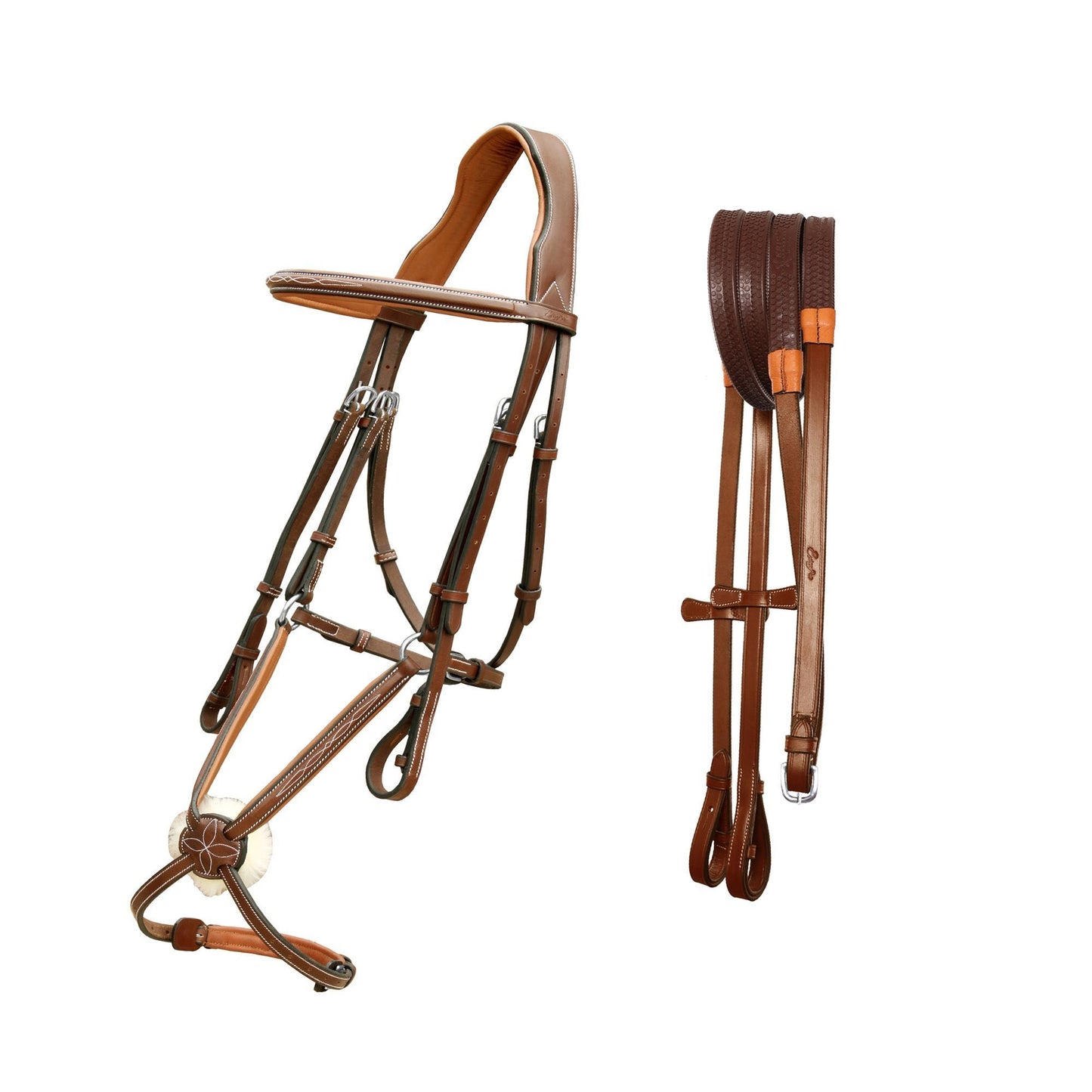 Bridles & Reins ExionPro Designer Fancy Stitched Figure 8 English Bridle With Rubber Reins
