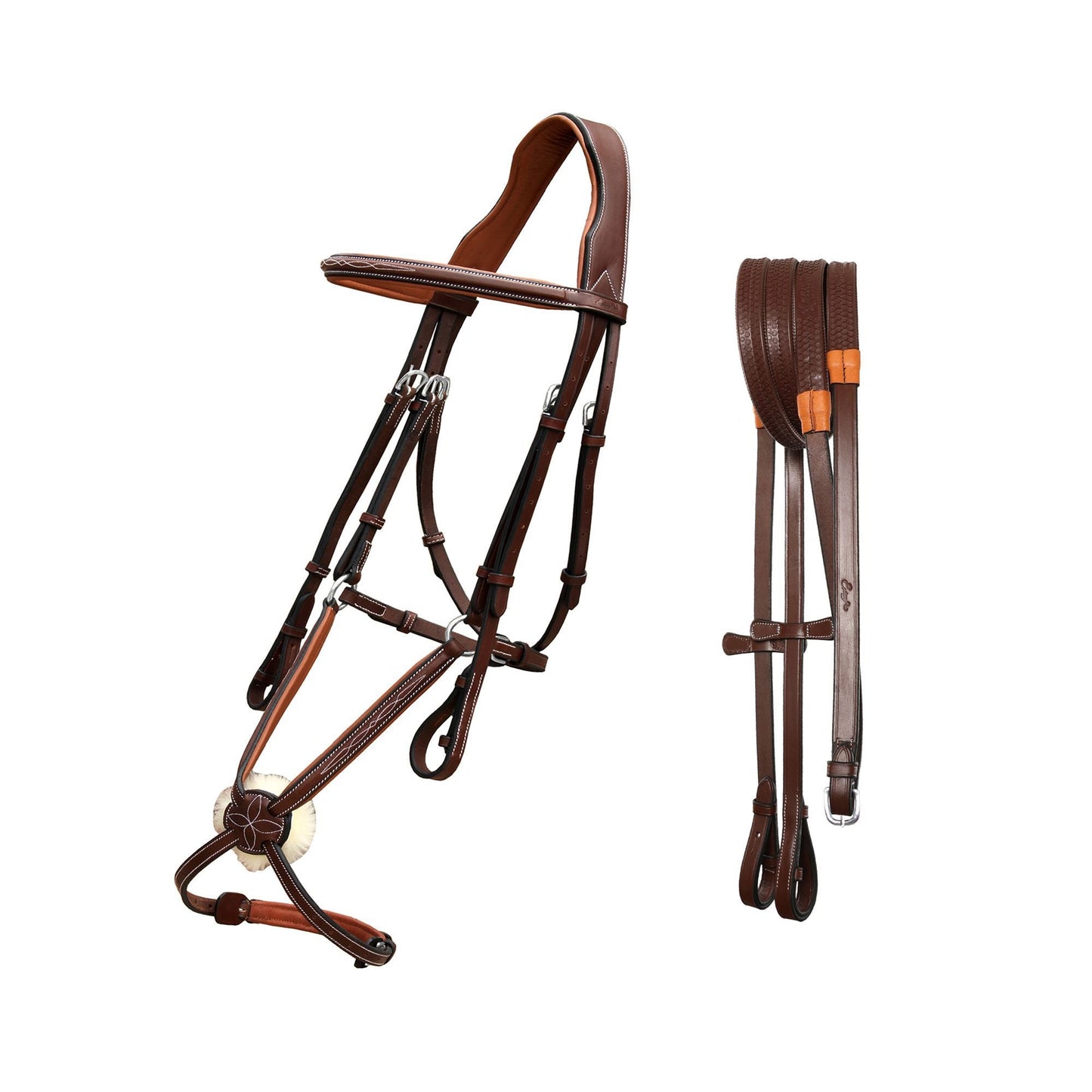 Bridles & Reins ExionPro Designer Fancy Stitched Figure 8 English Bridle With Rubber Reins