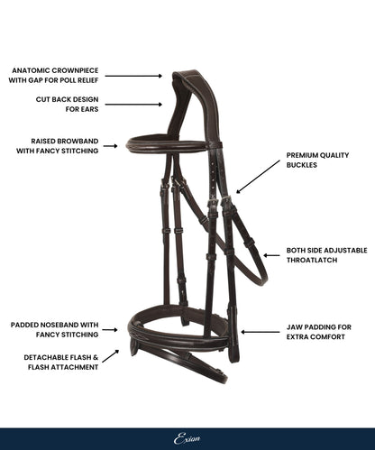Bridles & Reins ExionPro 'Phoenix' Convertible Jumping Bridle with Removable Flash & Reins