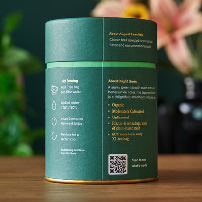August Uncommon Tea Essentials Bright Green Green Tea - 15 Tea Bags