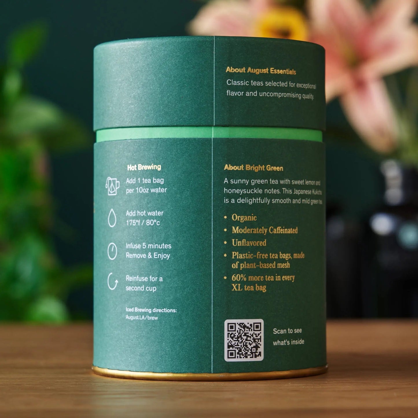 August Uncommon Tea Essentials Bright Green Green Tea - 15 Tea Bags