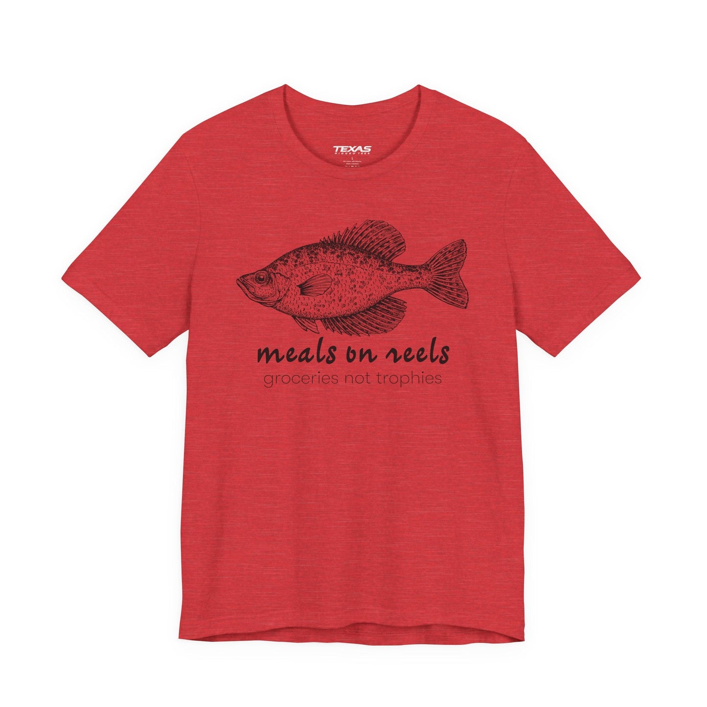 Texas Rigged Tees Meals on Reels: Groceries Not Trophies — Unisex Cotton Tee