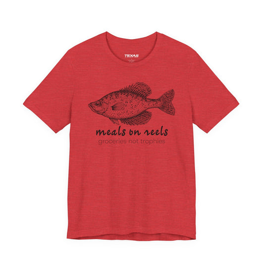 Texas Rigged Tees Meals on Reels: Groceries Not Trophies — Unisex Cotton Tee