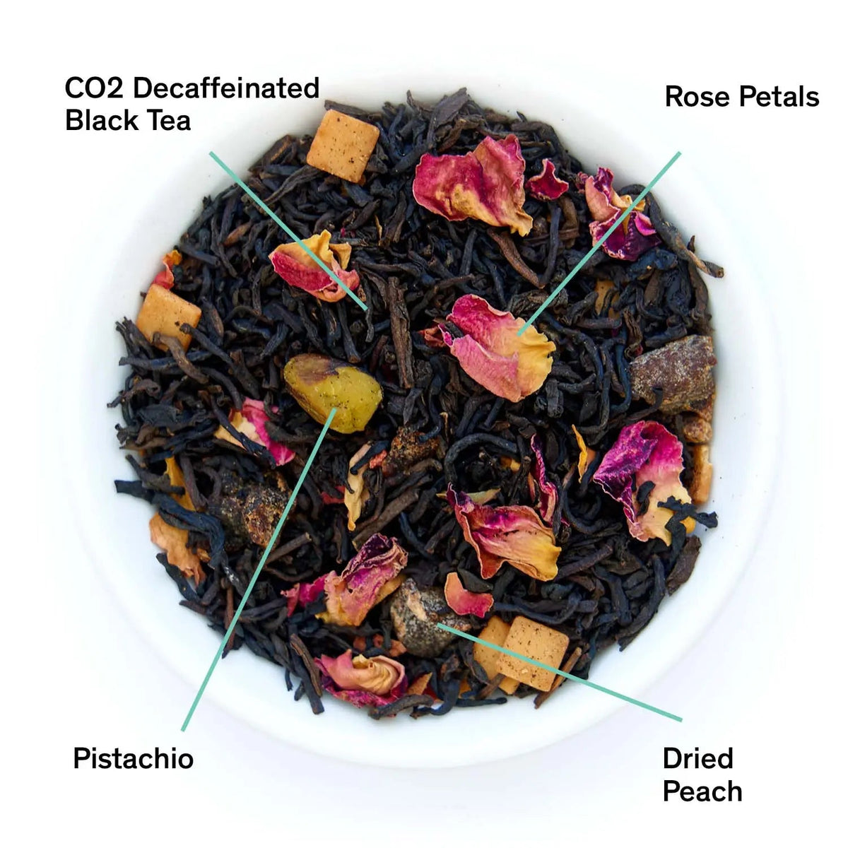 August Uncommon Tea Decaf Dark Iris - Peach Pistachio Black Tea