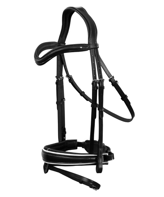 Bridles & Reins ExionPro Comfort Lined White Piping Broad Dressage Bridle With Web Reins