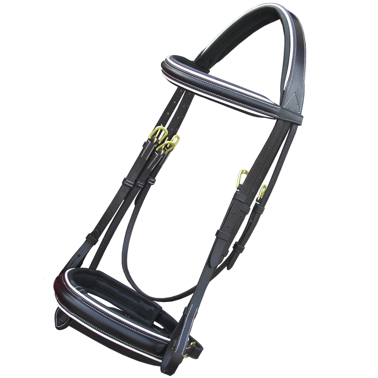 Bridles & Reins ExionPro Comfort Lined White Piping Broad Dressage Bridle With Web Reins