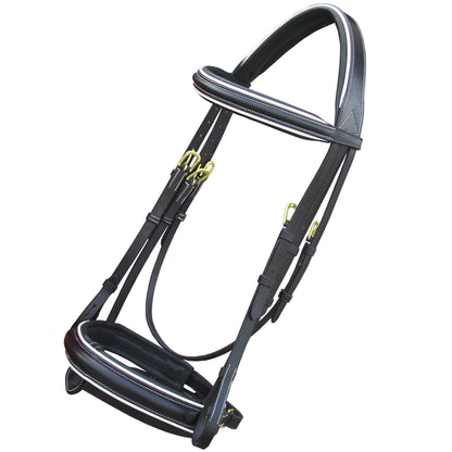 Bridles & Reins ExionPro Comfort Lined White Piping Broad Dressage Bridle With Web Reins