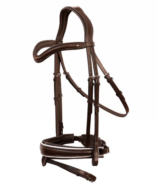 Bridles & Reins ExionPro Comfort Lined White Piping Broad Dressage Bridle With Web Reins