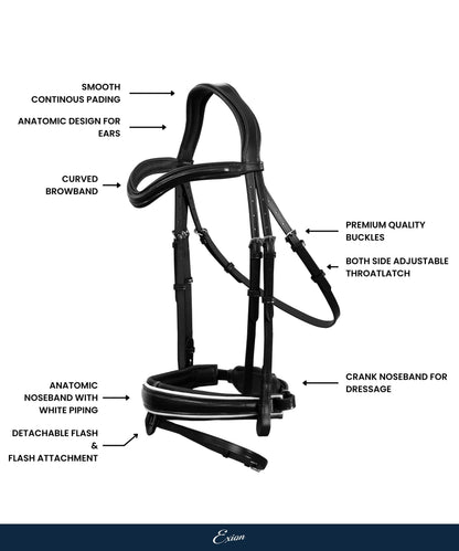 Bridles & Reins ExionPro Comfort Lined White Piping Broad Dressage Bridle With Web Reins