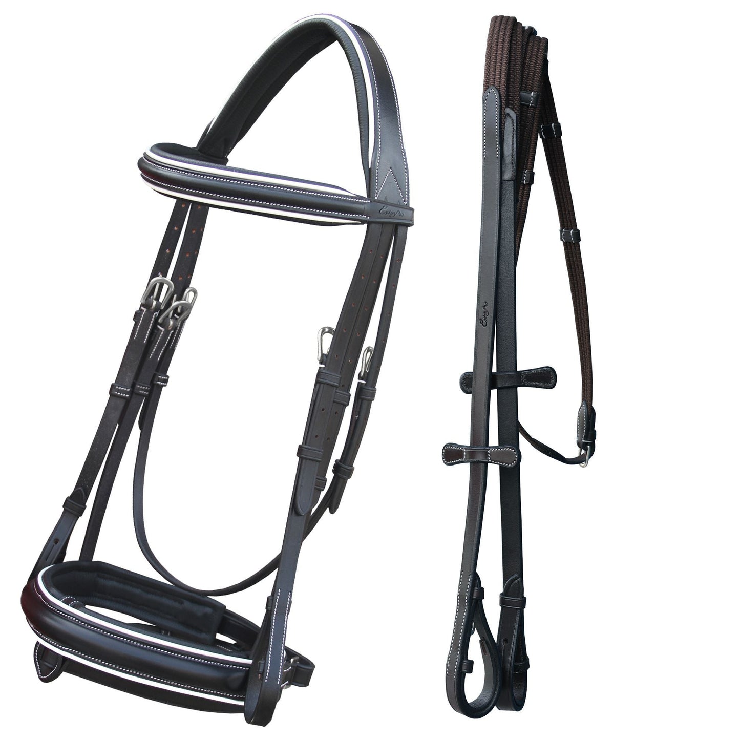 Bridles & Reins ExionPro Comfort Lined White Piping Broad Dressage Bridle With Web Reins