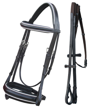 Bridles & Reins ExionPro Comfort Lined White Piping Broad Dressage Bridle With Web Reins
