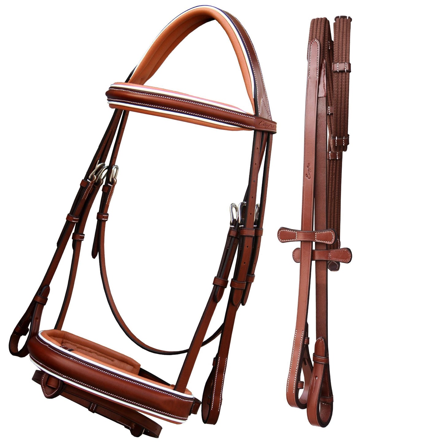 Bridles & Reins ExionPro Comfort Lined White Piping Broad Dressage Bridle With Web Reins