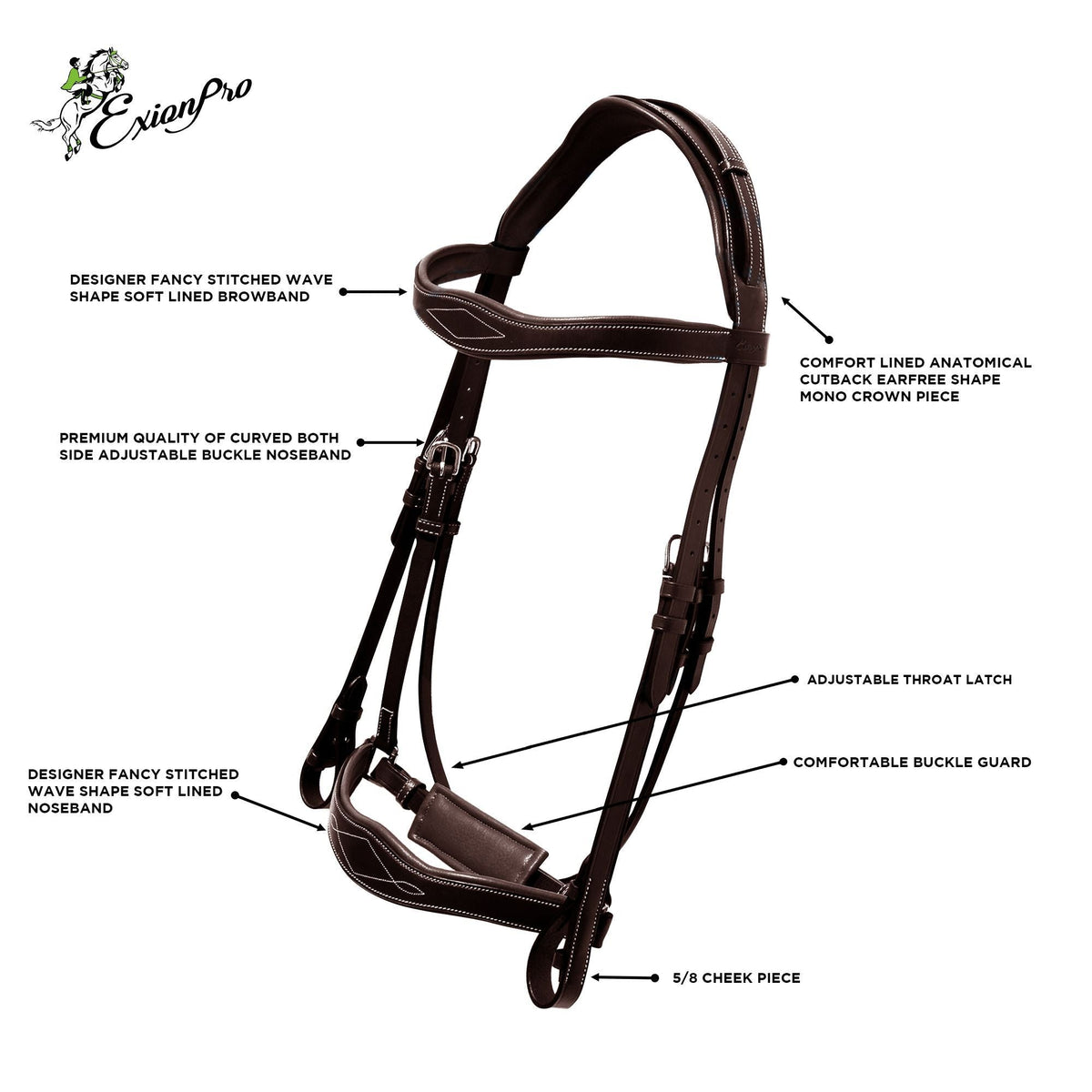 Bridles & Reins ExionPro Broad Wave Shape Designer Fancy Dressage Bridle & Web Reins