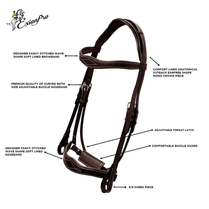 Bridles & Reins ExionPro Broad Wave Shape Designer Fancy Dressage Bridle & Web Reins