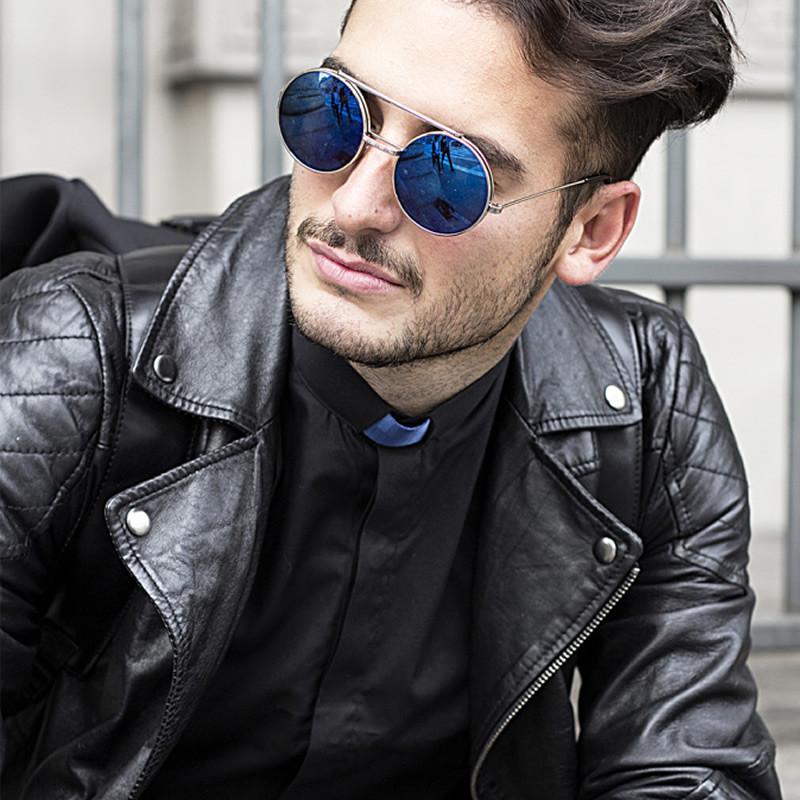 zeroUV Steampunk Mirrored Lens Round Circle Flip Up Frame Sunglasses 8794