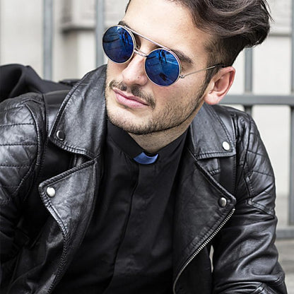 zeroUV Steampunk Mirrored Lens Round Circle Flip Up Frame Sunglasses 8794