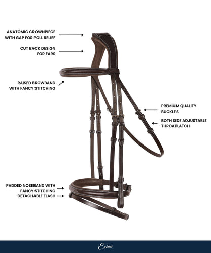 Bridles & Reins ExionPro Designer Fancy Stitched Bridle with Flash and Rubber Reins