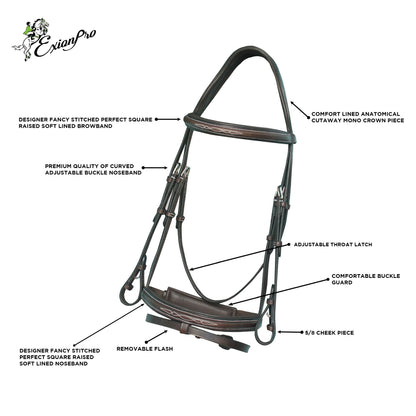 Bridles & Reins ExionPro Designer Fancy Stitched Bridle with Flash and Rubber Reins