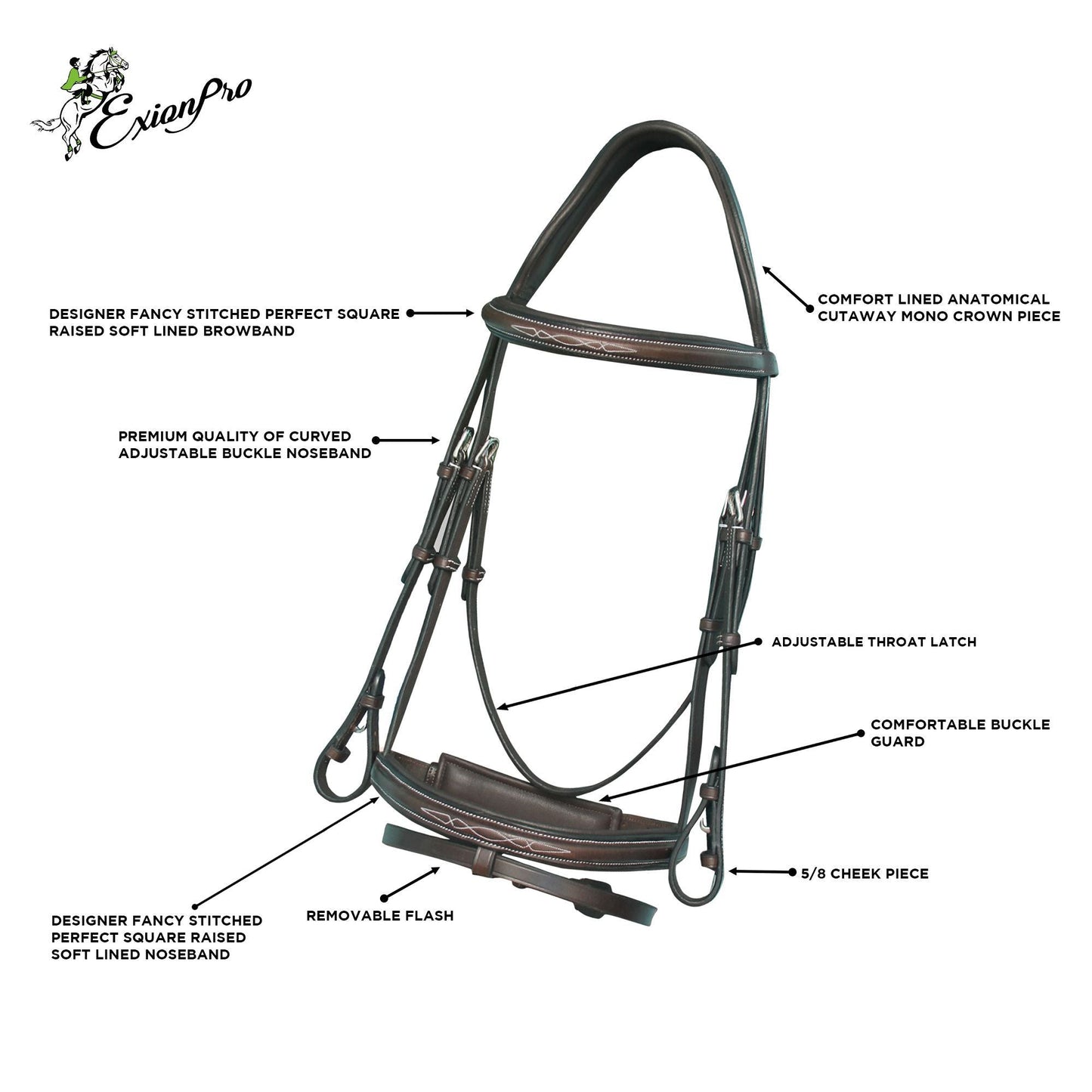 Bridles & Reins Replacement Noseband of ExionPro Designer Fancy Stitched Bridle