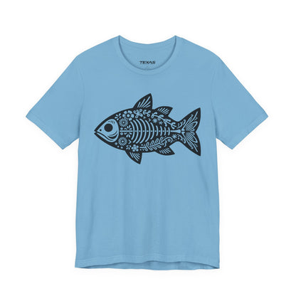 Texas Rigged Tees Mexican Flora Fish Skeleton — Unisex Cotton Tee