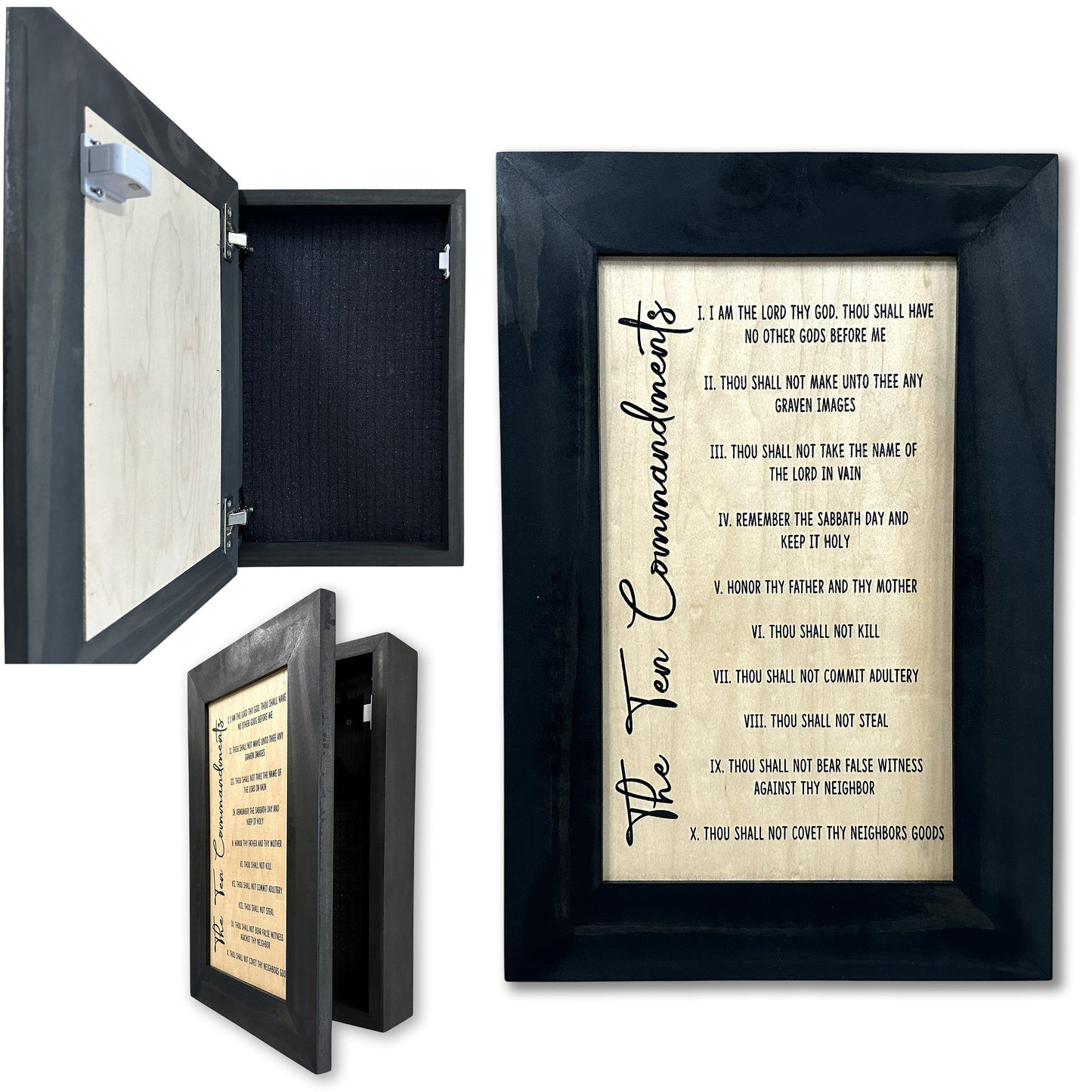 Bellewood Designs - Concealed Gun Storage Cabinet with The Ten Commandments