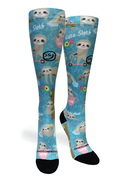 Crazy Compression Aqua Cute Sloths - (Standard & Extra Wide)
