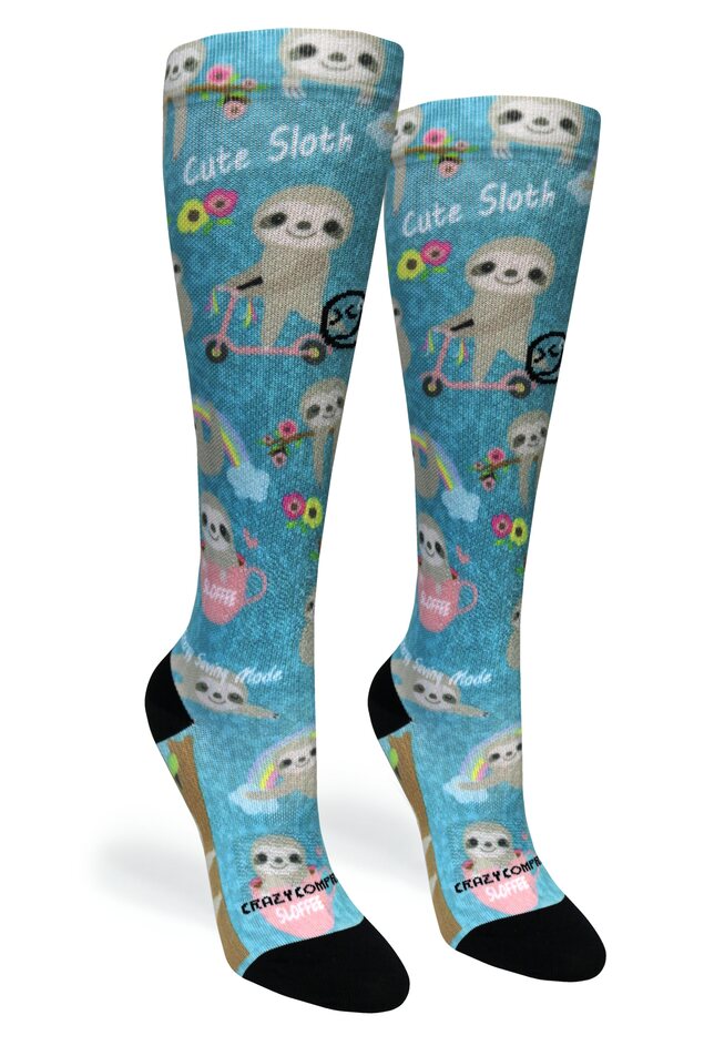 Crazy Compression Aqua Cute Sloths - (Standard & Extra Wide)