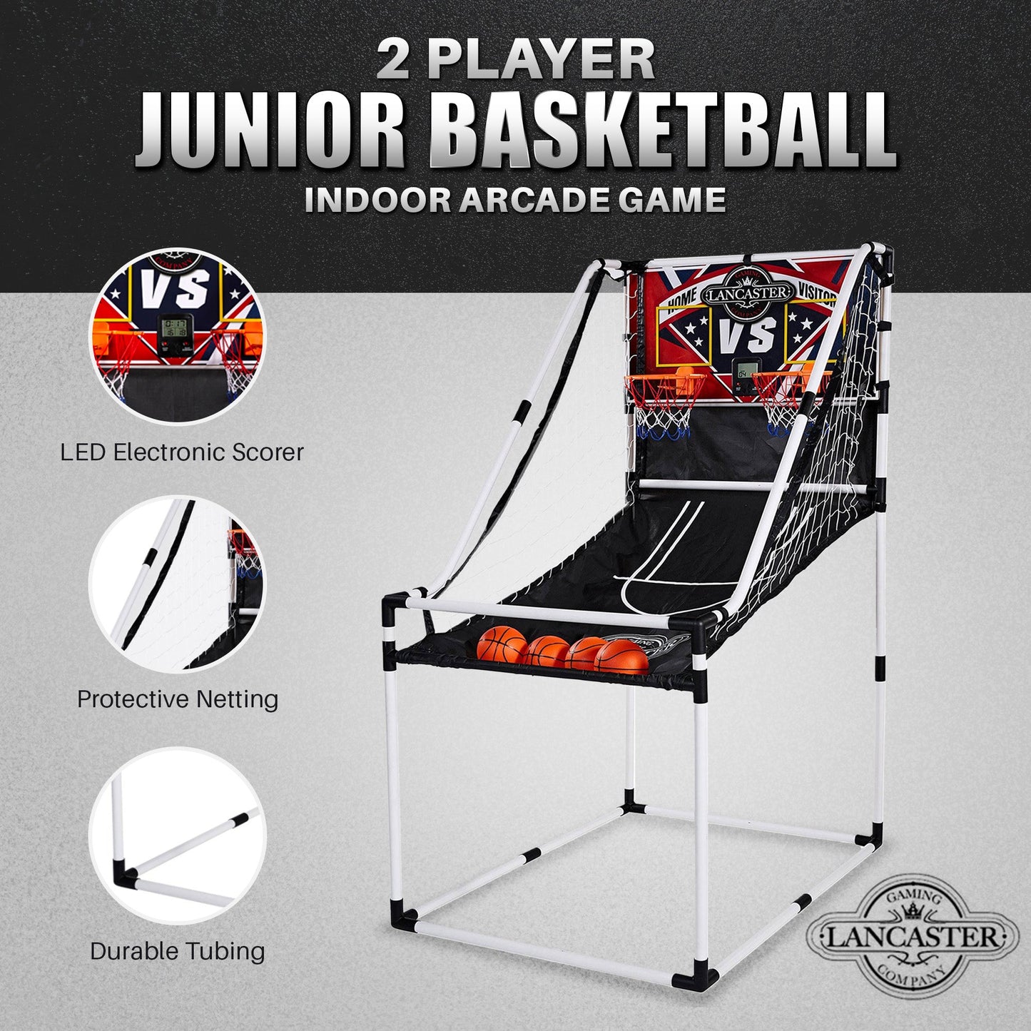 Lancaster 2 Player Junior Arcade Basketball Dual Hoop Shooting Game Set