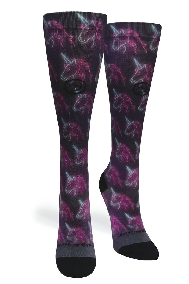 Crazy Compression Black Neon Unicorns - (Standard & Extra Wide)