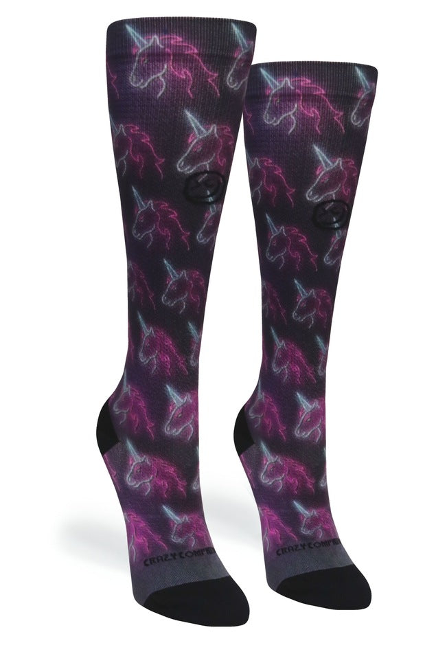 Crazy Compression Black Neon Unicorns - (Standard & Extra Wide)