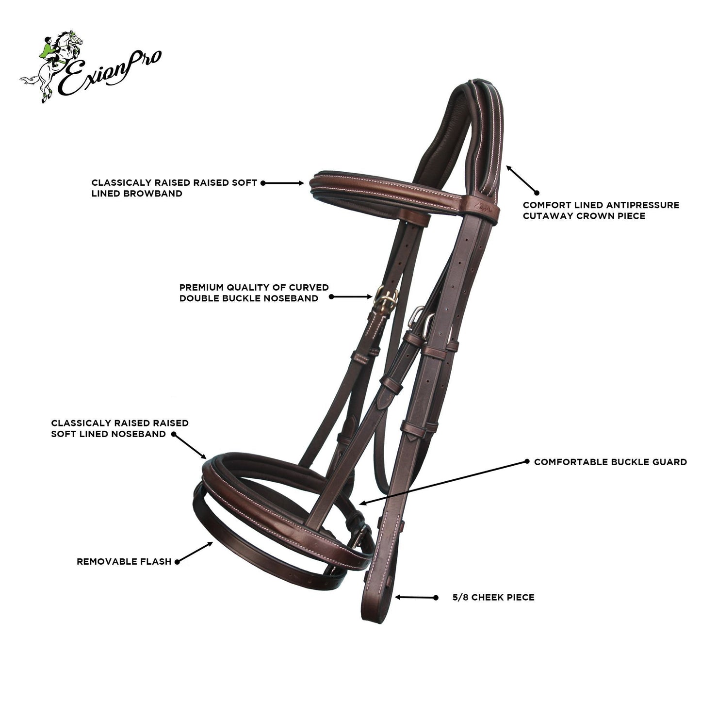 Bridles & Reins Replacement Crownpiece of ExionPro Pressure Relief Crown Raised Padded Jumping Bridle