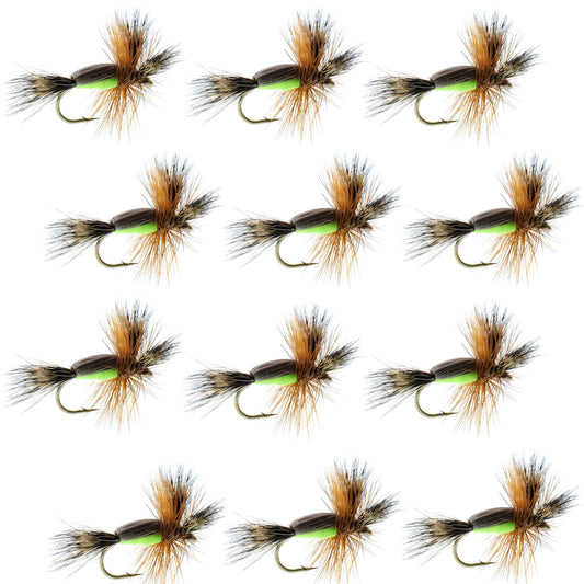 The Fly Fishing Place Barbless Chartreuse Humpy Classic Hair Wing Dry Fly - 1 Dozen Flies Hook Size 14