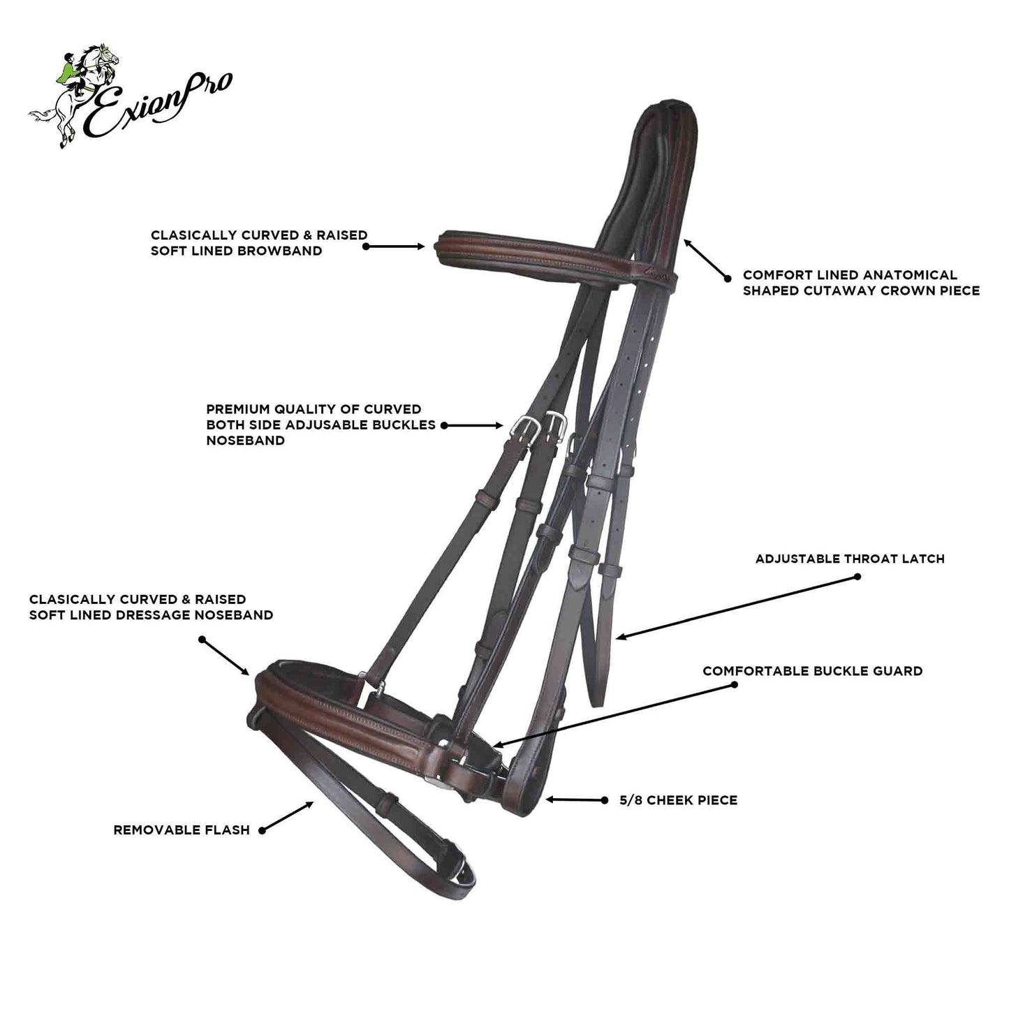 Bridles & Reins ExionPro Pressure Relief Crown Dressage Bridle with Web Reins