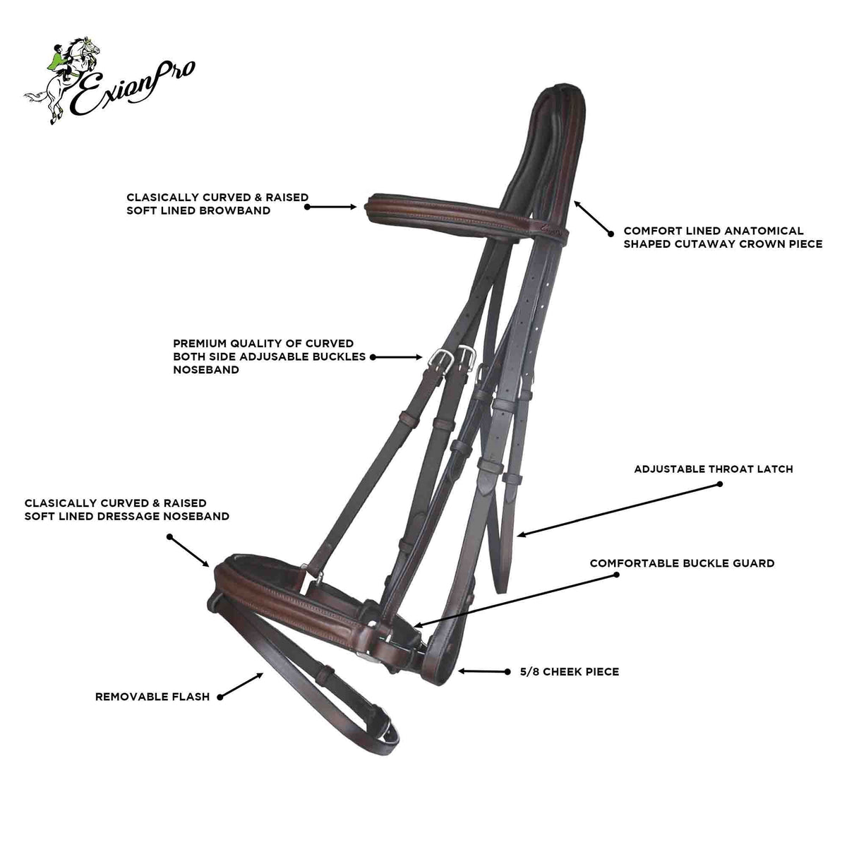 Bridles & Reins ExionPro Pressure Relief Crown Dressage Bridle with Web Reins
