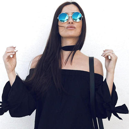 zeroUV Retro Round Steampunk Mirrored Lens Flip Up Sunglasses 8966