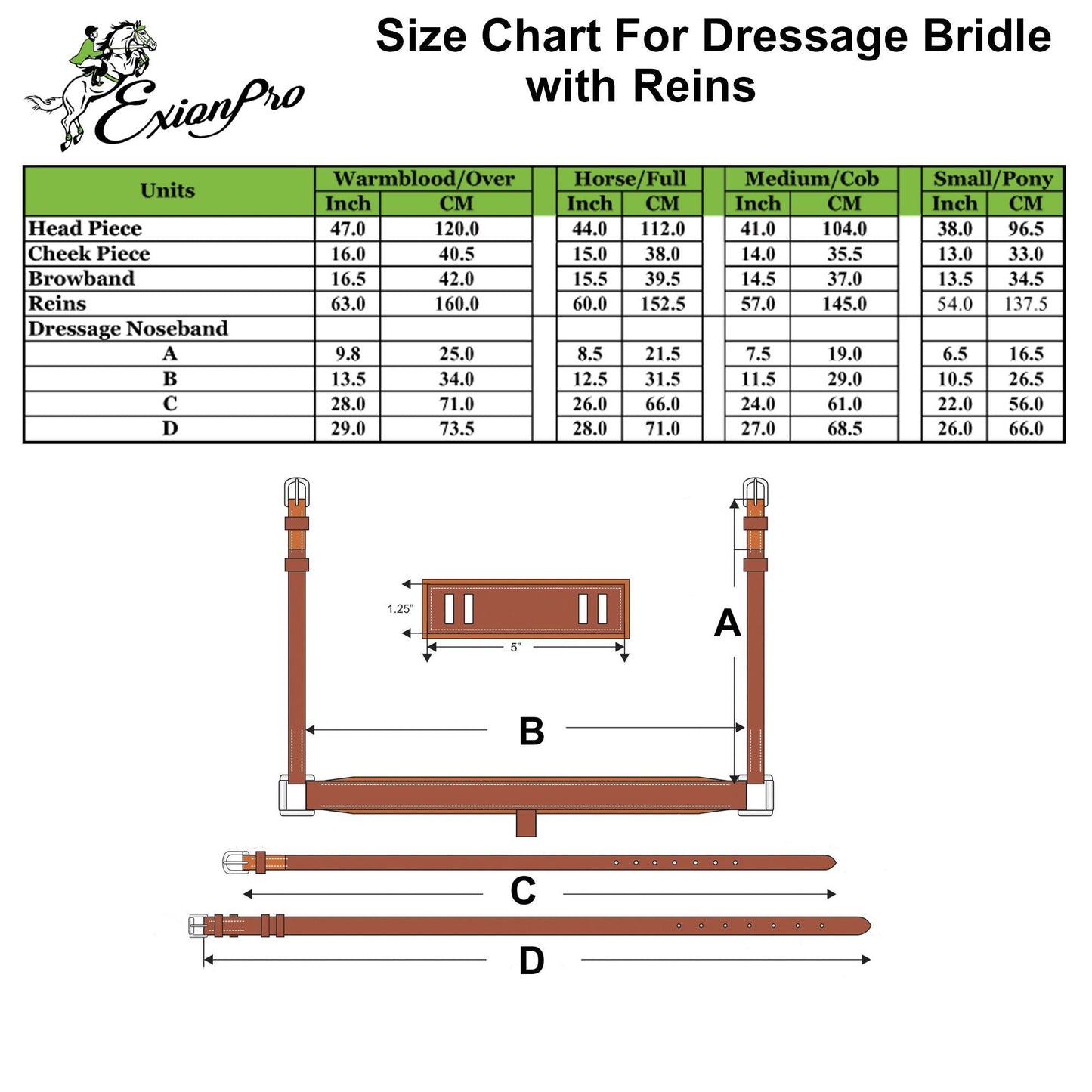 Bridles & Reins ExionPro Pressure Relief Crown Dressage Bridle with Web Reins