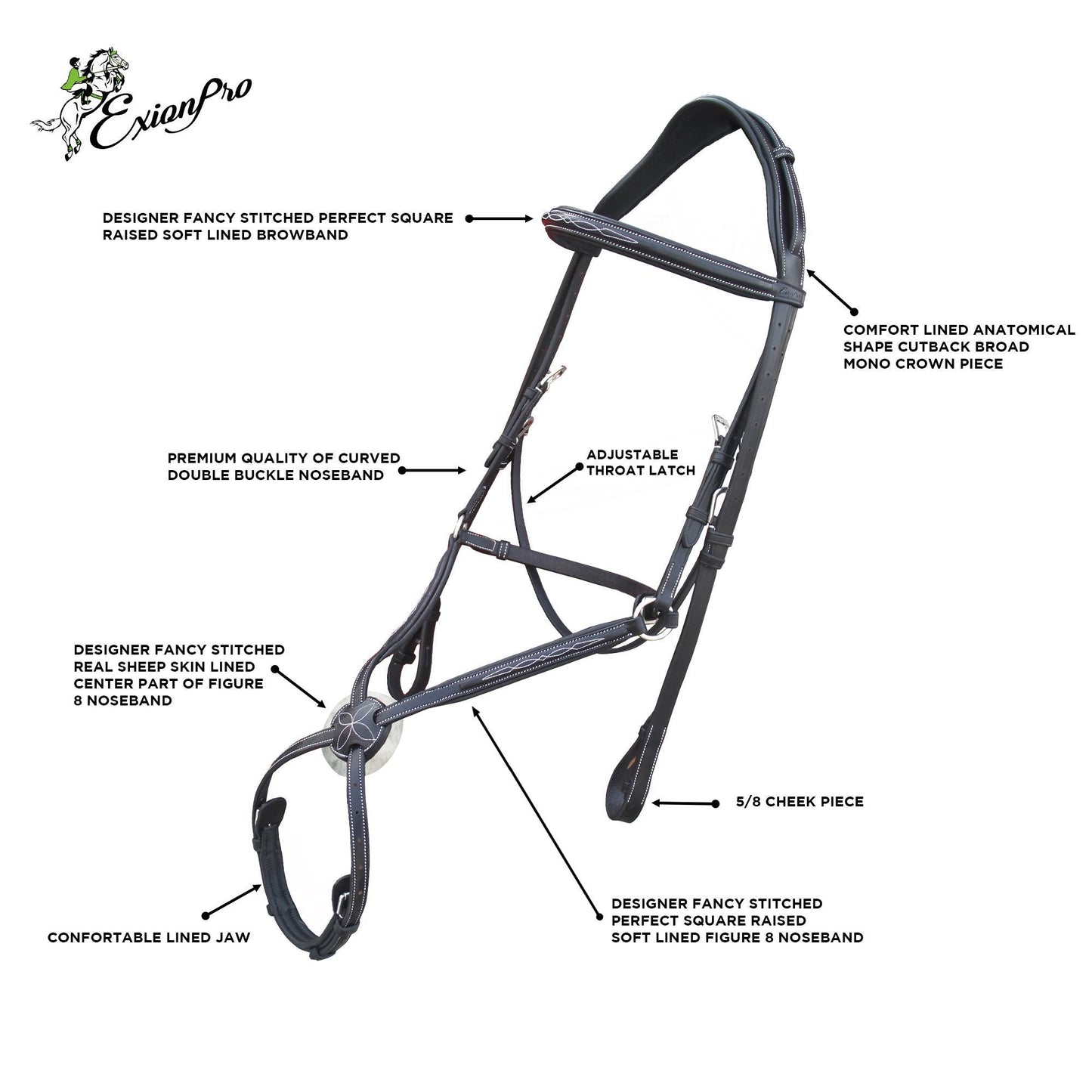 Bridles & Reins Replacement Crownpiece of ExionPro Monocrown Crown Piece Adjustable Designer Figure 8 Bridle