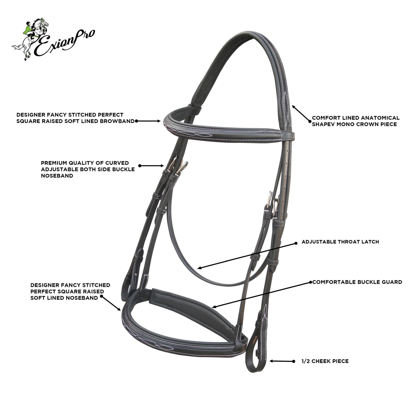 Bridles & Reins Replacement Noseband of ExionPro Thin Noseband Padded Hunter Bridle