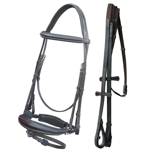 Bridles & Reins ExionPro Dressage Bridle: Mono Crown, Raised Browband, Anatomical Noseband, Detachable Flash & Web Reins