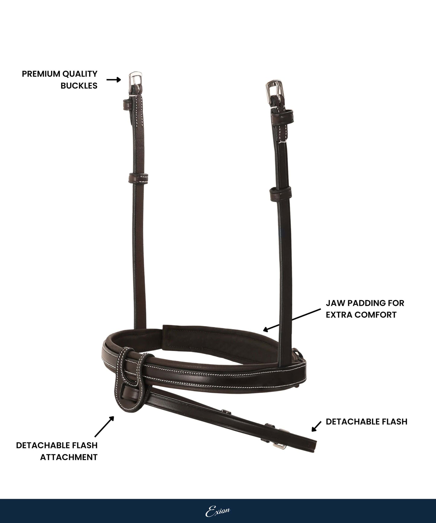 Bridles & Reins Replacement Noseband of ExionPro Fully Padded Snaffle Bridle with U Shaped Detachable Flash