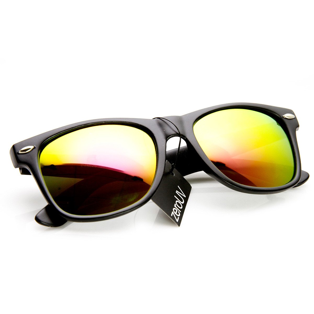 zeroUV Retro Matte Black Horned Rim Flash Colored Lens Sunglasses 58mm 8025